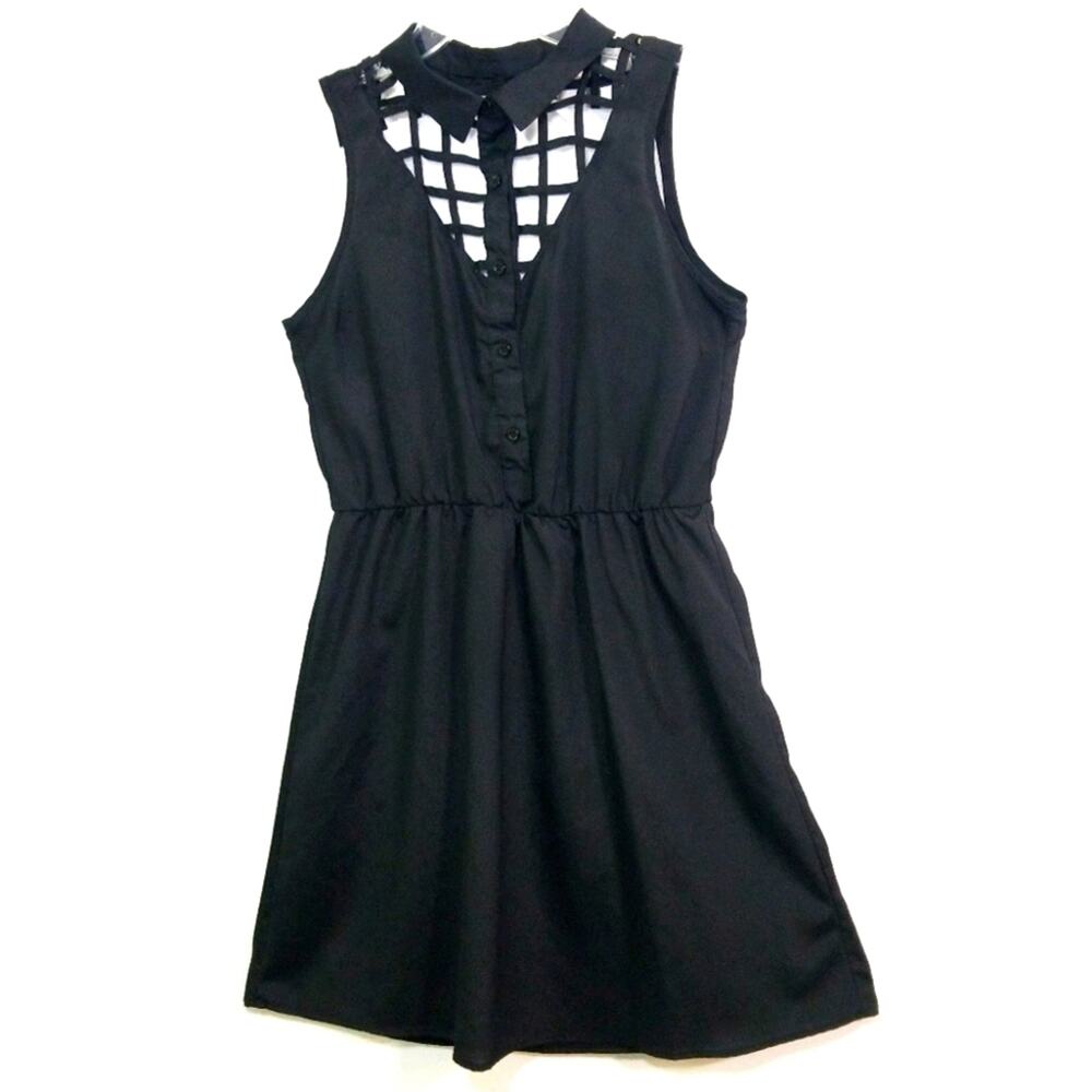 Material Girl caged windowpane black mini dress M